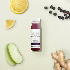 elderberry wellness shot elixir made with apple lemon ginger elderberry extract