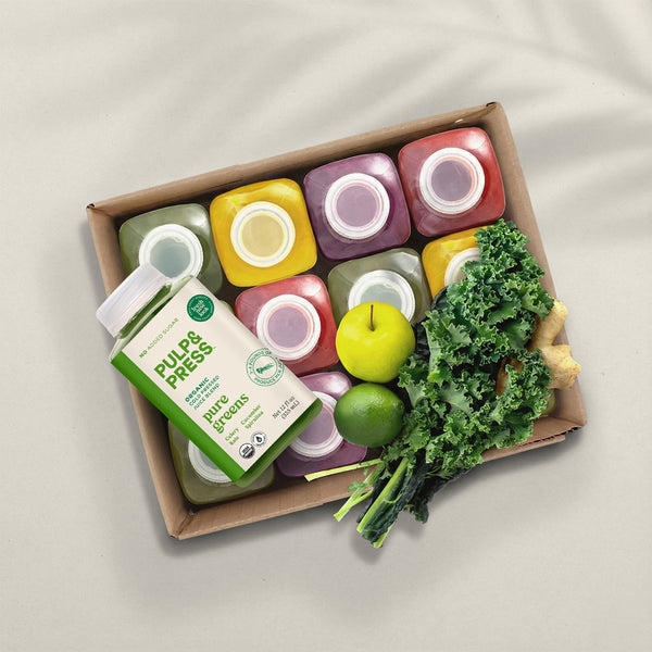 Box of Pulp and Press Kickstarter Cold Pressed Juice Cleanse.