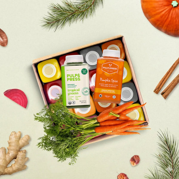Box of Pulp and Press The Seasonal Complete Cleanse Cold Pressed Juices.