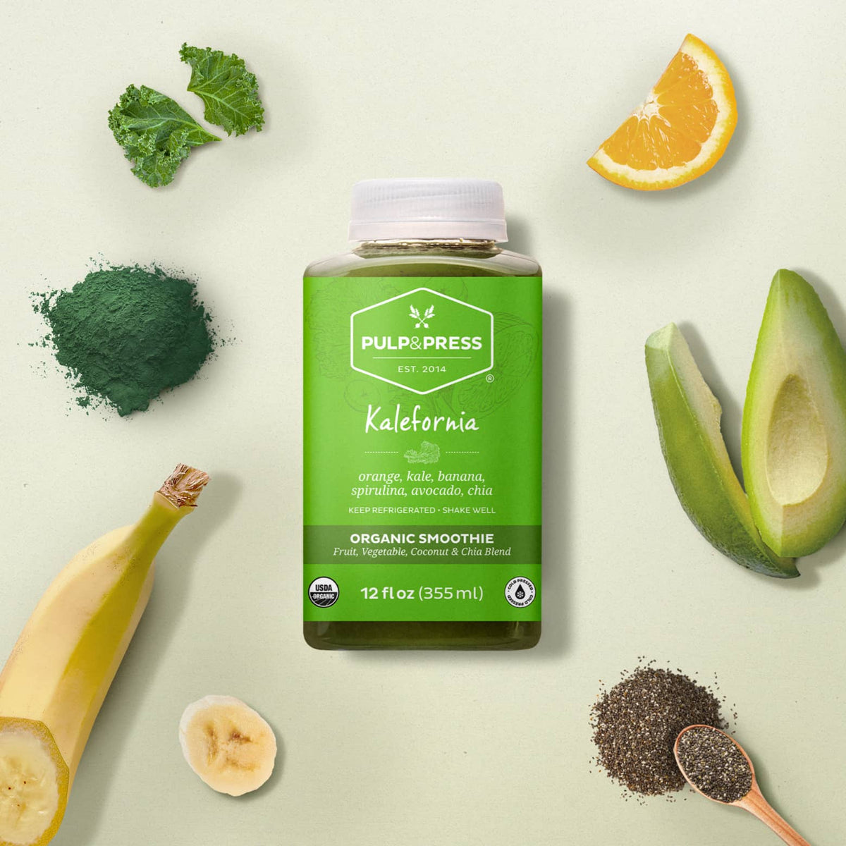 Organic Kale, Avocado, Orange, Banana, Lemon & Spirulina Detox Smoothie